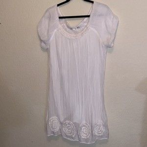 Solitaire silk blend white floral lightweight dress cover L boho lagen cottag